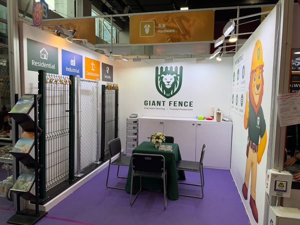 140th Canton Fair: Giant Fence booth displays metal fencing samples neatly.
