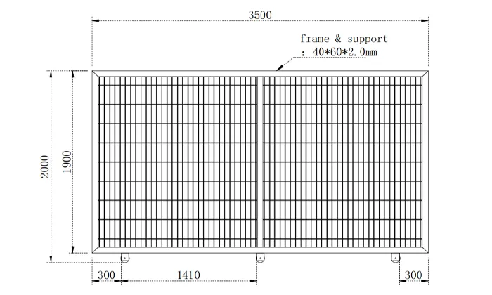 3D welded mesh fence, large panel technical drawing with frame support
