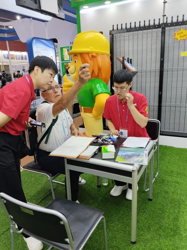 The sales representatives are chatting with customer.