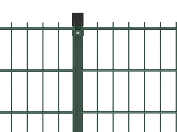 Two pieces of 2D fences are connected with square post.