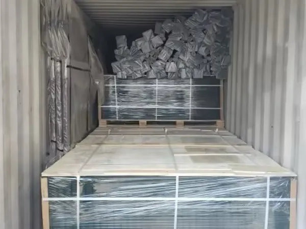 Finished 2D fence system loaded into container