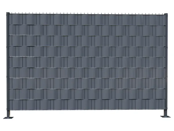 2D privacy fence with dark gray privacy slats.