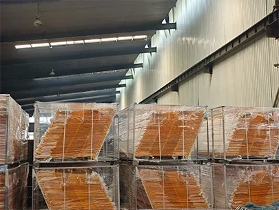 Several metal pallets of edge protection fences are placed in the wrehouse.