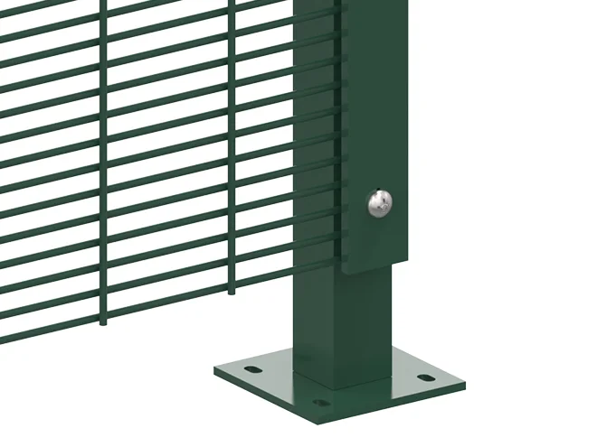 A post base detail structure of 358 security fence type airport fence.