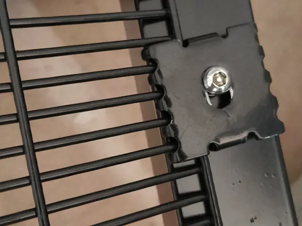 This shows the bracket and screw connection detail of 358 high security fence.