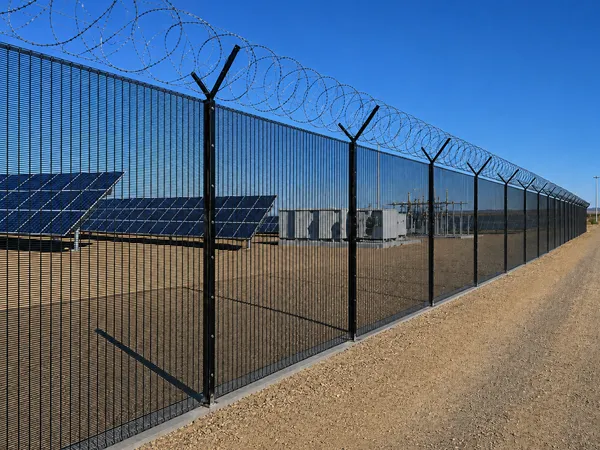 Installed 358 highsecurity fence surrounds a solar power plant site.