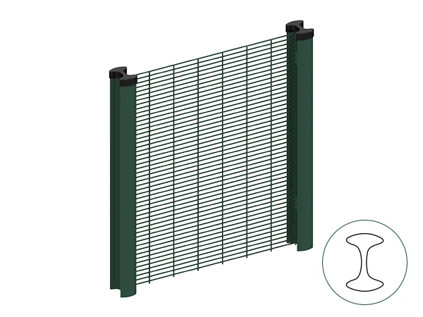 Two pieces of 358 high security fences are connected with I post and spider clip.