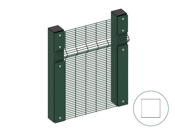 Two pieces of 3D Panel of 358 high security fences are connected with square post and buckle plate.