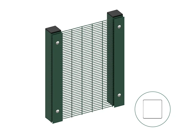 Two pieces of 358 high security fences are connected with square post and flat bar.
