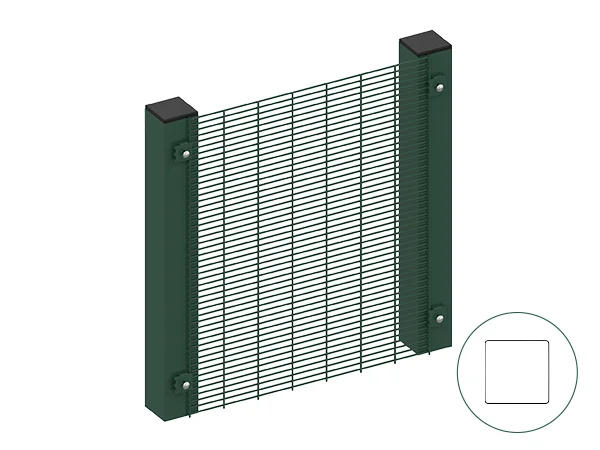 Two pieces of 358 high security fences are connected with square post and spider clip.