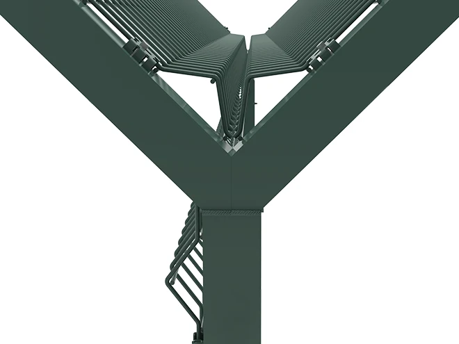 The Y arm are welded to the square post with bolts and nuts.