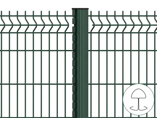 Two pieces of 3D fences are connected with peach post.
