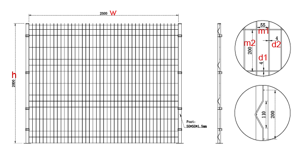 A drawing of 3D mesh fences.