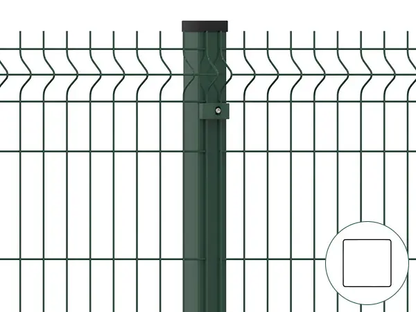 Two pieces of 3D fences are connected with square post.