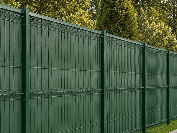 3D privacy fence with WPC privacy slats installed beside a walkway.