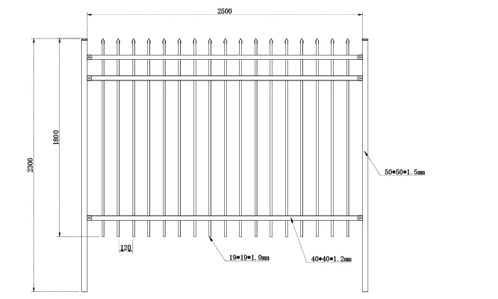 A drawing of steel tubular fence for Australia hotel.