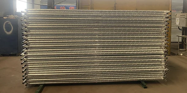 Several pieces of chain link temporary fences in the warehouse.