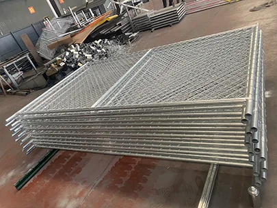 Several pieces of American chain link temporary fence in the warehouse.