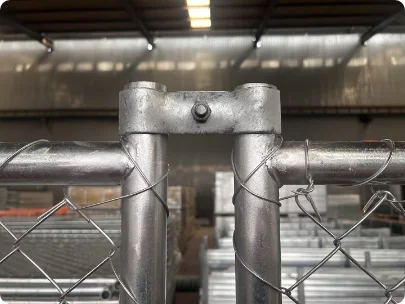 The detail view of American chain link temporary fence clamp.