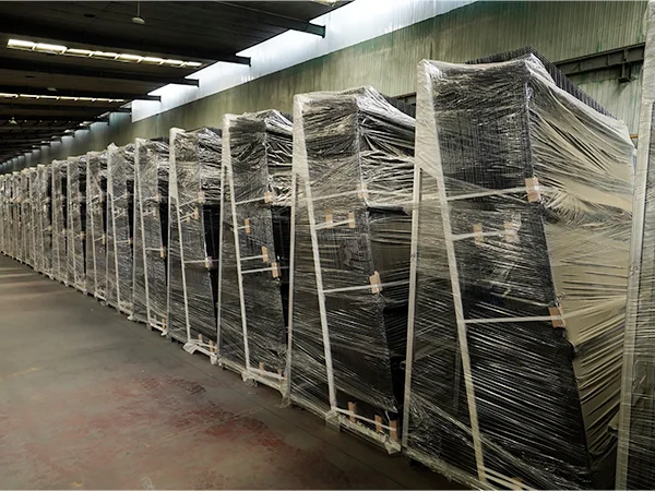 Several Metal Pallets of 358 security fences in the warehouse.