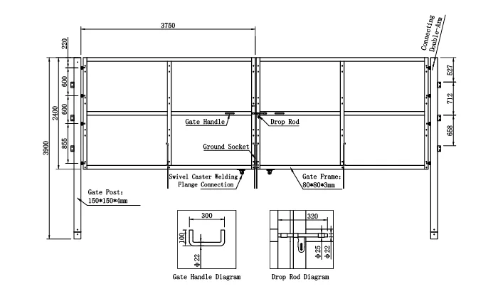 A fence gate drawing of high security fence.