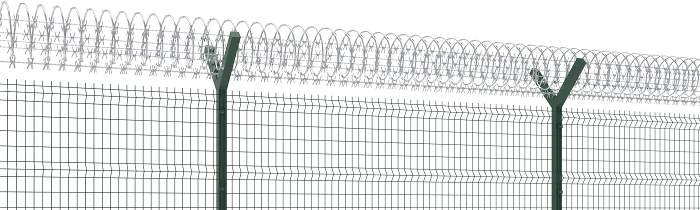 A line of 3D panel type airport fence.