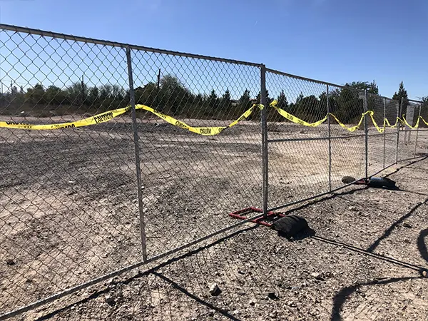 The American temporary fencing panels are installed at the construction sites.