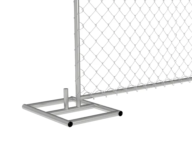 A detail of metal feet of American temporary fence.