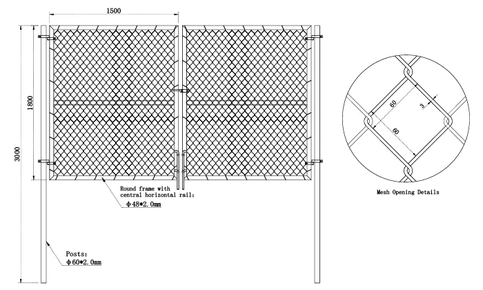 A drawing of double fence gate of chain link fence for zoo enclosure.