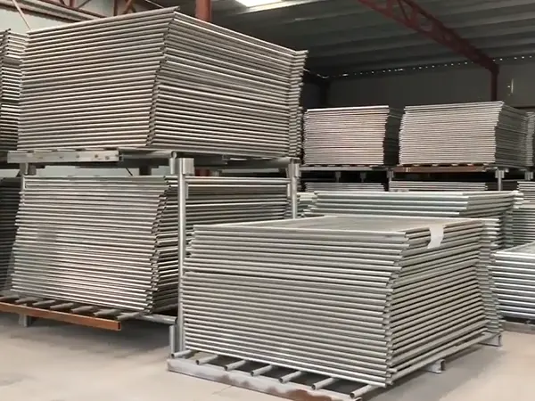 Several pieces of Australia temporary fencing in the warehouse.
