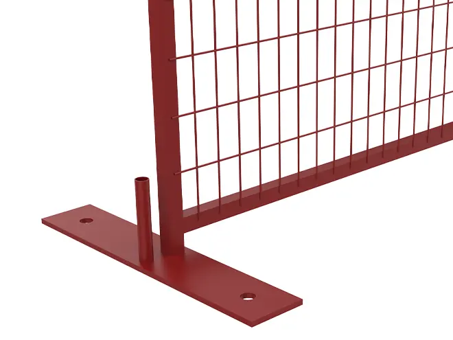 A detail of metal feet of Canada temporary fencing.