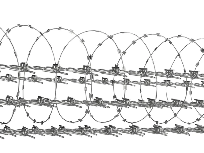 The detail picture of razor wire of chain link fence.