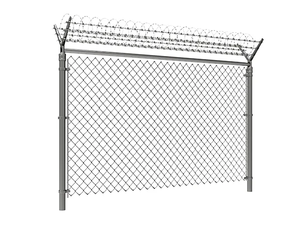 The Galvanized chain link fence with double barb arm and barbed wires.