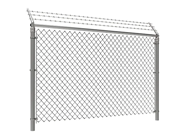 The Galvanized chain link fence with single barb arm and barbed wires.
