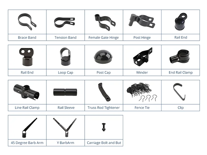 The powder coating chain link fence fittings.