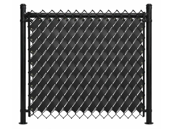 Chain link fence with dark privacy tape.