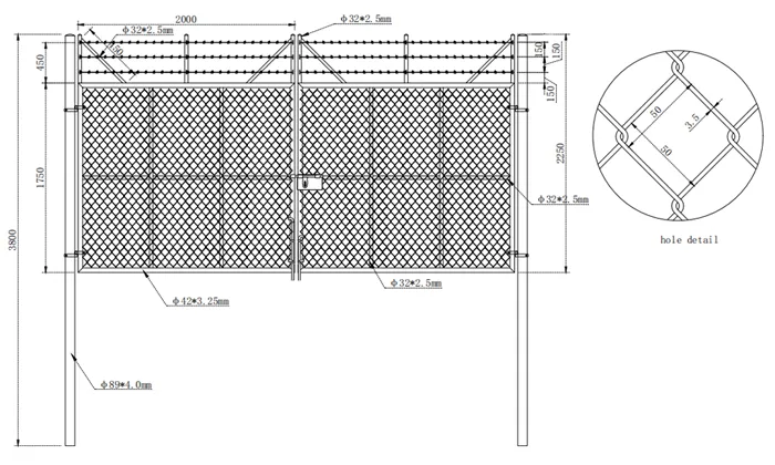 A schematic diagram of a chain link fencing system