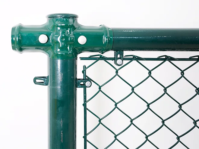 A post clamp detail of chain link sports fence.