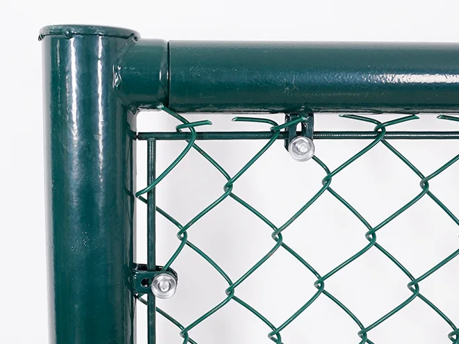 A post sleeve detail of chain link sports fence.