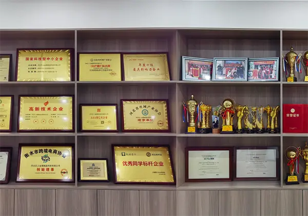 A display stand showing our certificates and patents.