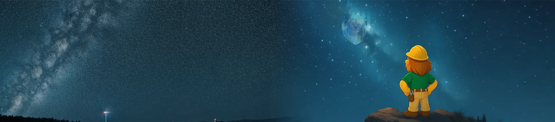 The mascot Gion is looking forward of the star sky.