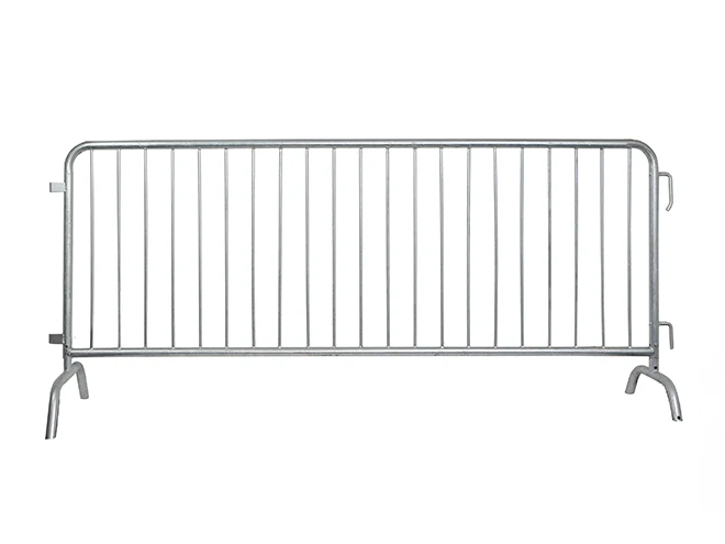 A piece of European type crowd control barrier with bridge feet.