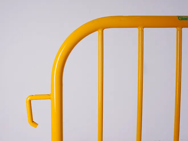 The detail of frame of crowd control barriers.