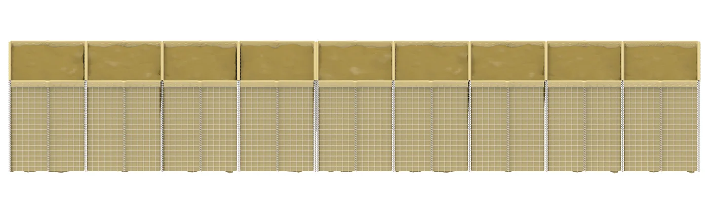 A line of defensive barriers.