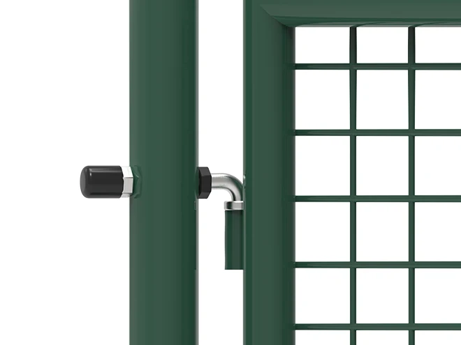 The detail of L shape hinge of double fence gate.