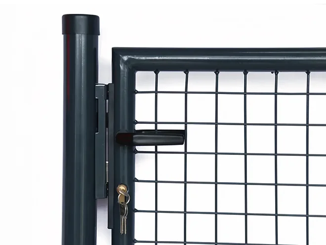 The detail of round post and frame of double fence gate.