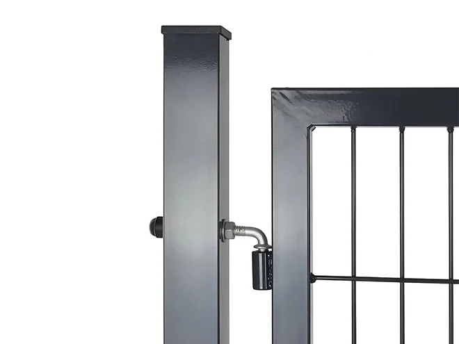 The detail of square post and frame of double fence gate.