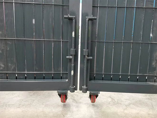 The detail of wheel of double fence gate.