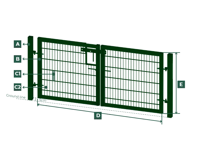 A weld mesh double gate dimension drawing.