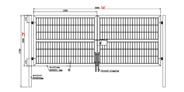 A drawing of double swing fence gate.